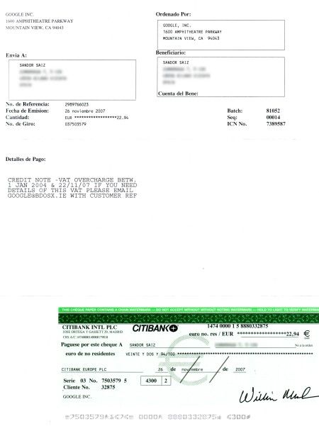 Cheque de Google Adsense